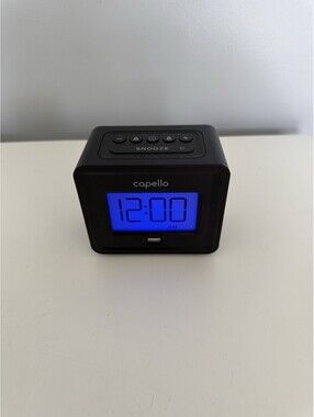 Capello Digital Alarm Clock CA-10 Toc Black W/USB Charging Port Dual Alarms EUC
